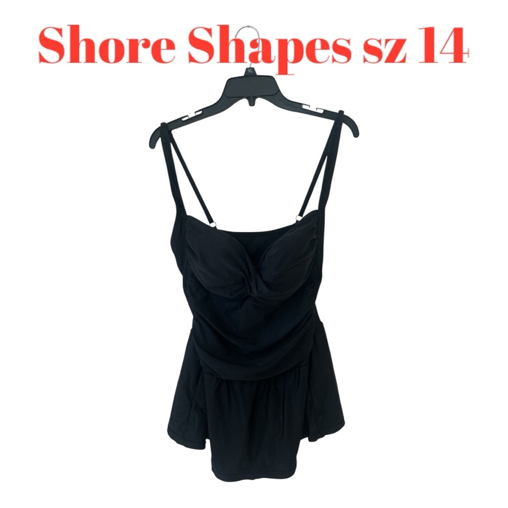 Shore Shapes Black 1 Piece Swimsuit Slimming Skirted Bottom sz 14 EUC Swim dress